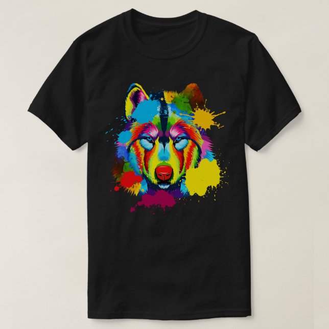 Splash Art American Wolf Face T-Shirt (Design Front)