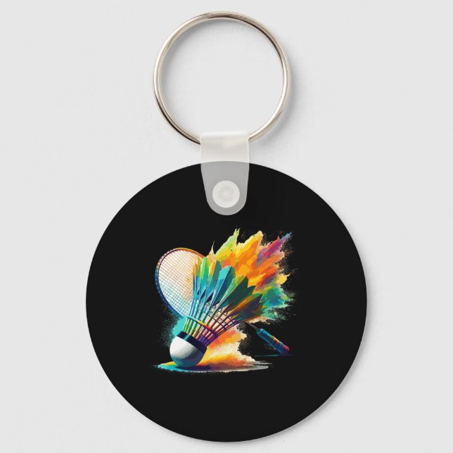 Splash Art Badminton Player Shuttle Racket Sports  Key Ring (Front)