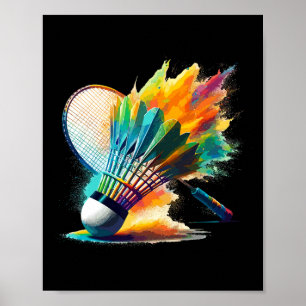 Splash Art Badminton Player Shuttle Racket Sports Poster