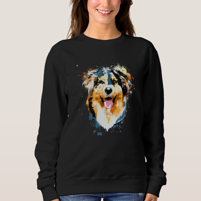 Splash Art Colourful Australian Shepherd Dog Sweatshirt (Front)