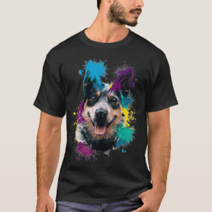 Splash Art Colourful Blue Heeler Cute Dog Lover  T-Shirt