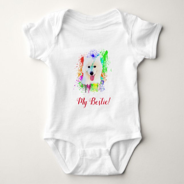 Splash Art Cute Samoyed Dog Baby Bodysuit (Front)