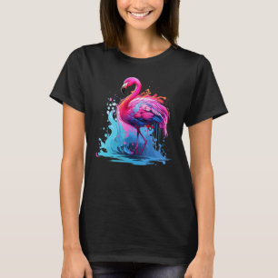 Splash Art Lake Birds Lover Colourful Flamingo T-Shirt