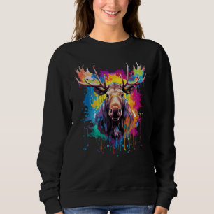 Splash Art Wildlife Animal Lover Colourful Moose Sweatshirt