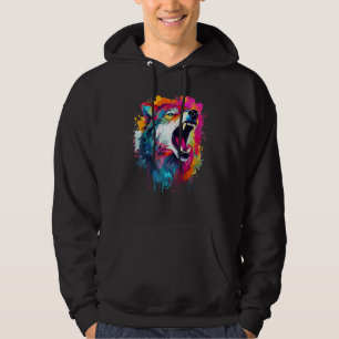 Splash Art Wildlife Animal Lover Colourful Wolf Hoodie