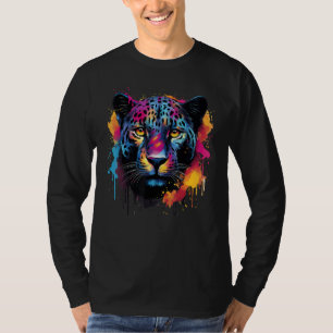 Splash Art Wildlife Big Cat Lover Colourful Black T-Shirt