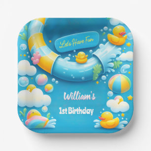 Splash Bubbles Summer Duck Foam 1st Birthday Paper Plate