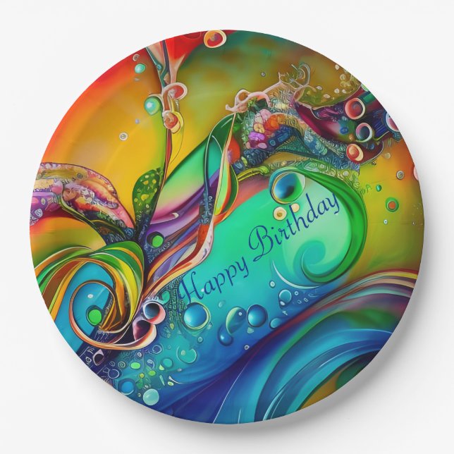 Splash! Colourful bubbles Abstract Birthday Paper Plate (Front)