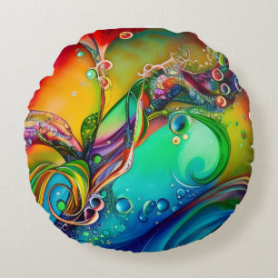 Splash! Colourful bubbles Abstract Round Cushion