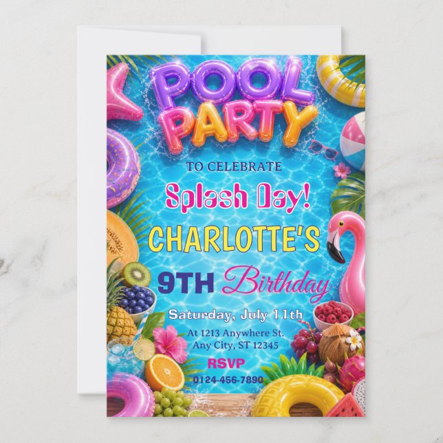 Splash Day Pool Party Birthday Invitation (Front)