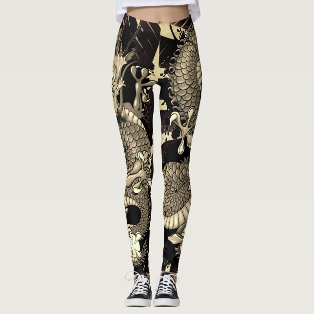 Splash Dragon Tattoo Tattooed Skin Effect Leggings (Front)