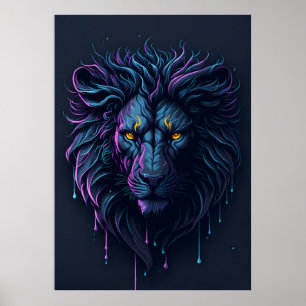 Splash Dripping Colourful Lion Head Poster