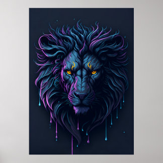 Splash Dripping Colourful Lion Head Poster
