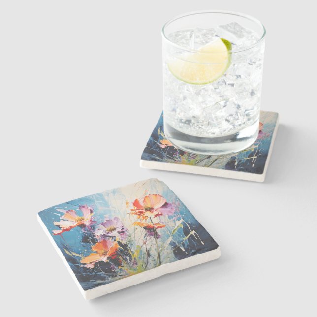 Splash Floral art Stone Coaster (Side)