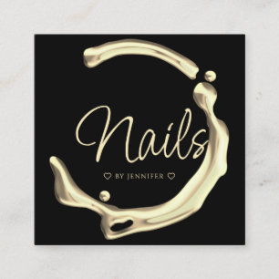 Splash Gold Polish Elegant Modern Nails Black Square Business Card