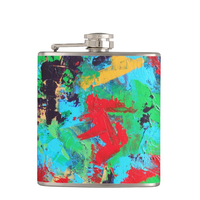Splash-Hand Painted Abstract Brushstrokes Hip Flask (Front)