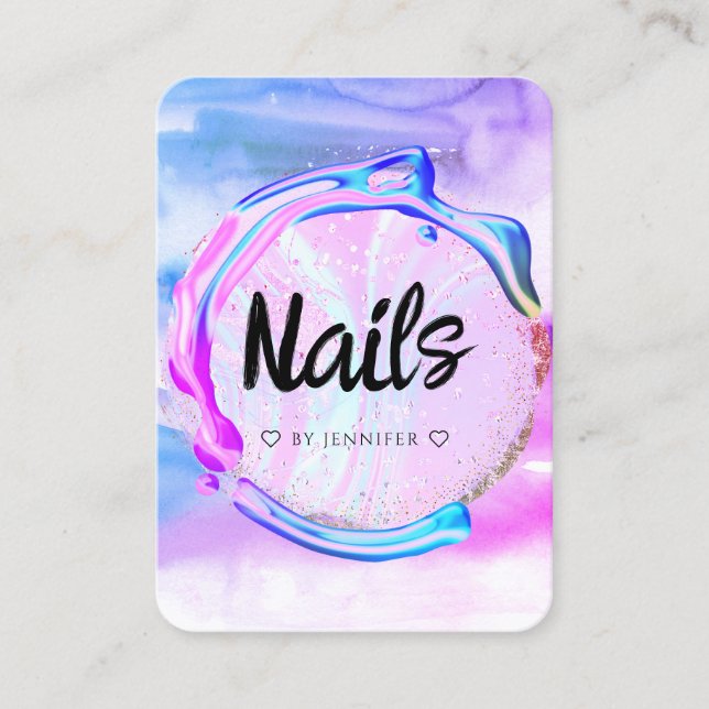 Splash Holographic Polish Elegant Modern Nails Business Card (Front)