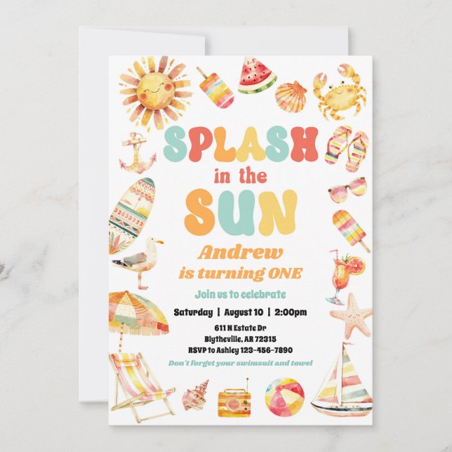 Splash In The Sun Pool Birthday Party Invitation (Front)