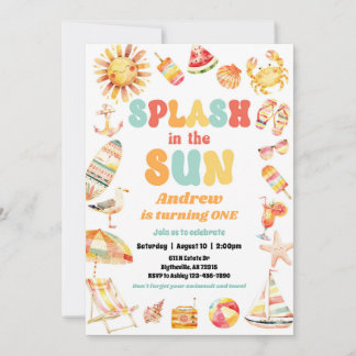 Splash In The Sun Pool Birthday Party Invitation
