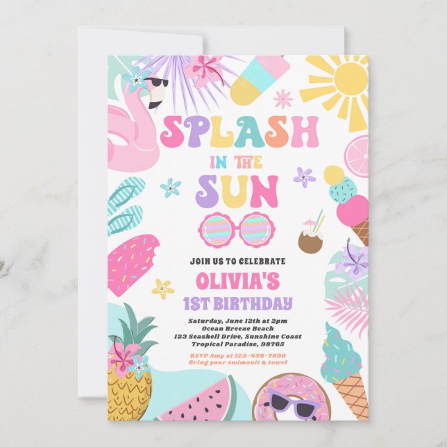 Splash In The Sun Tropical Beach Birthday Party Invitation (Front)