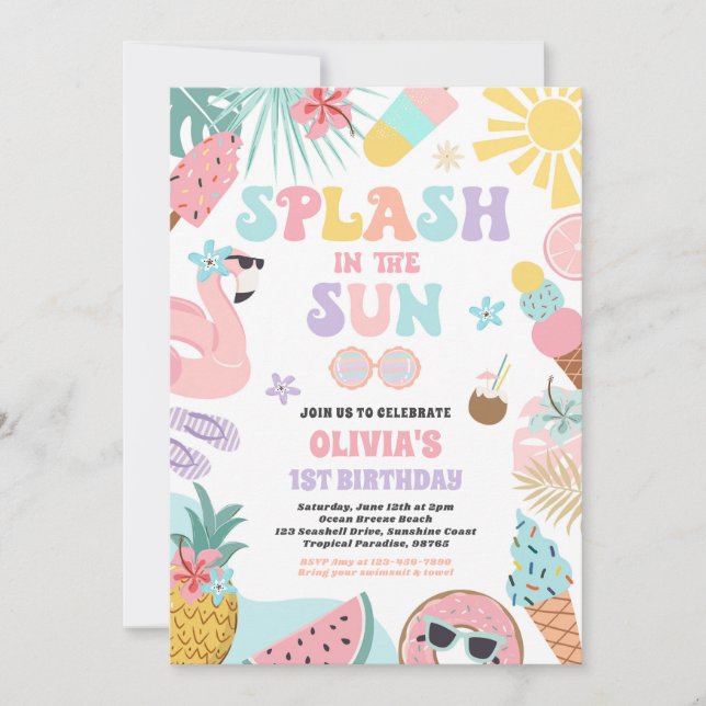 Splash In The Sun Tropical Beach Birthday Party Invitation (Front)