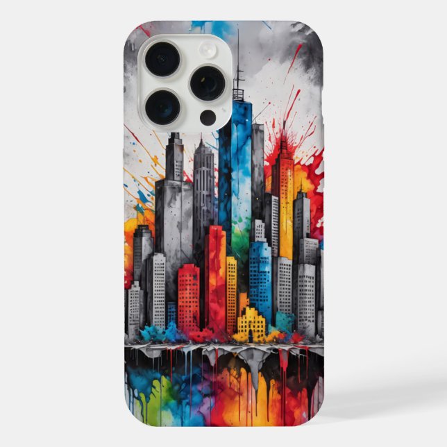 Splash ink drawing Skyscrapers Skyline iPhone Case (Back)