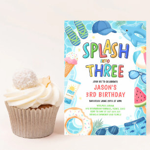 Splash Into 3rd Birthday Pool Party Invitation