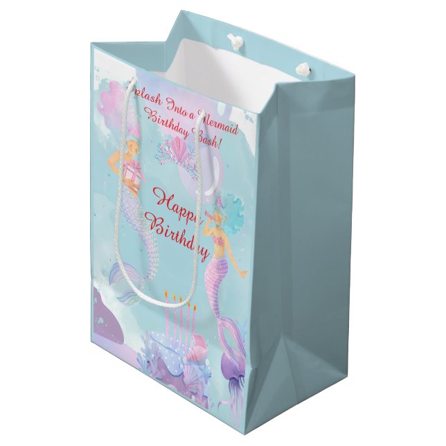 Splash Into a Mermaid Birthday Bash! Medium Gift Bag (Front Angled)