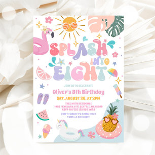 Splash Into Eight Pool Party Summer 8th Birthday Invitation