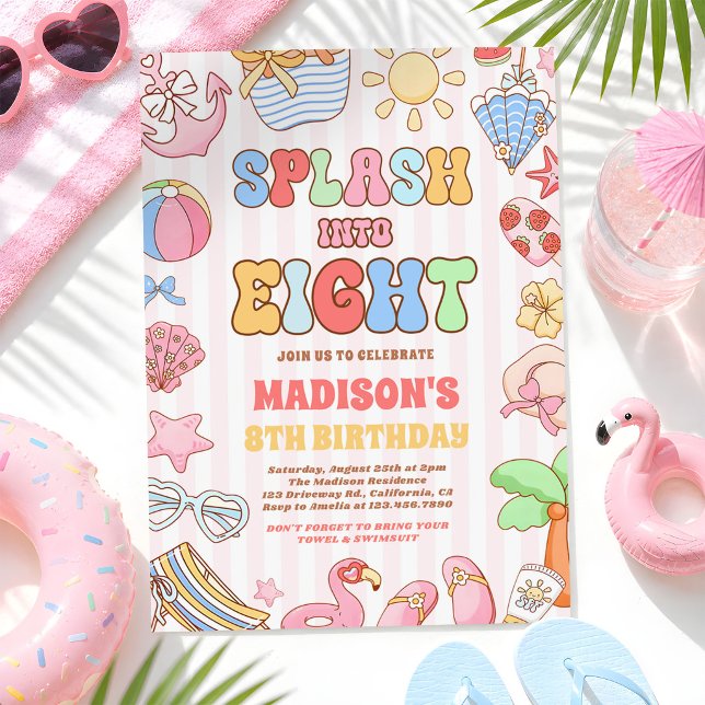 Splash Into Eight Tropical Beach 8th Birthday Invitation (Creator Uploaded)