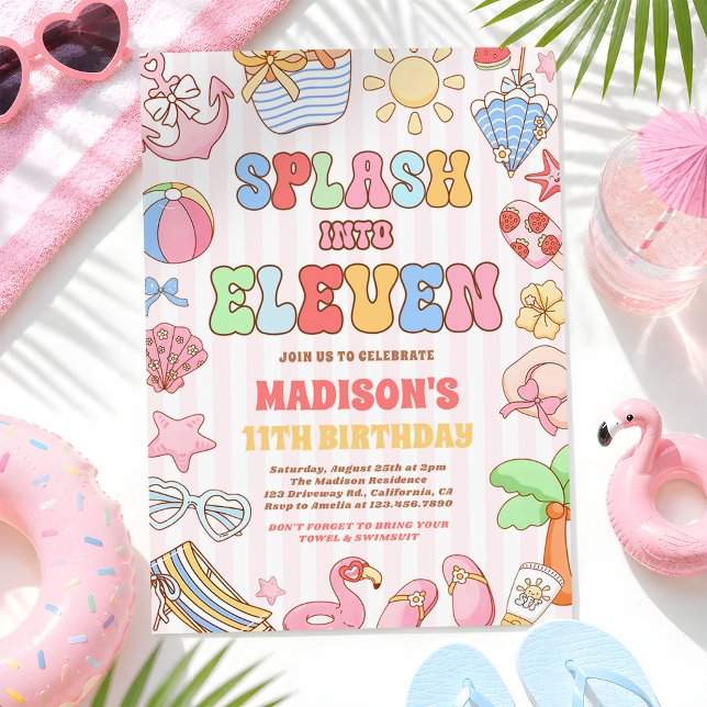 Splash Into Eleven Tropical Beach 11th Birthday Invitation (Creator Uploaded)