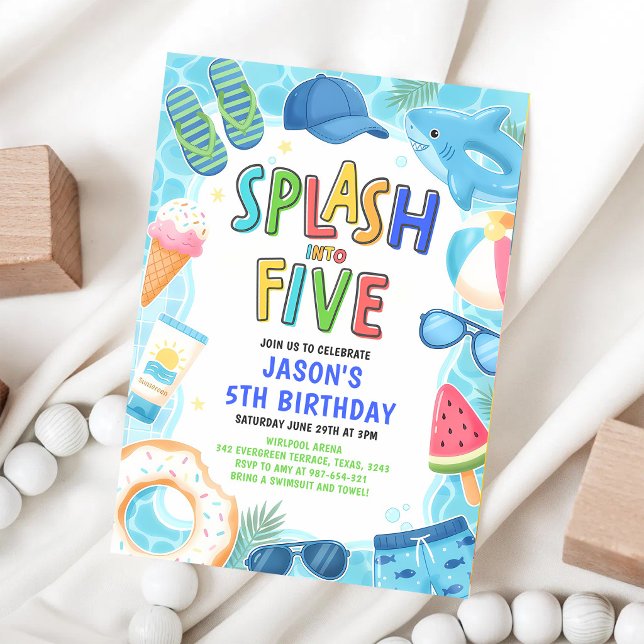Splash Into Five Pool Party 5th Birthday Invitation (Creator Uploaded)