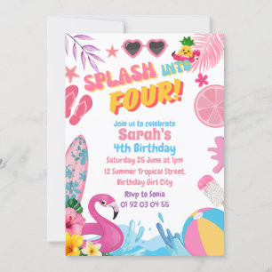 Splash Into Four Retro 4th Pool Birthday Party Invitation