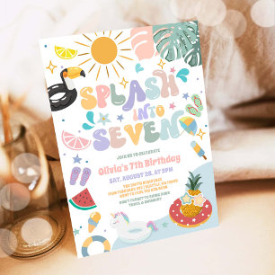 Splash Into Seven Pool Party Summer 7th Birthday Invitation