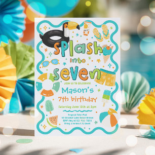 Splash Into Seven Summer Pool Party 7th Birthday Invitation