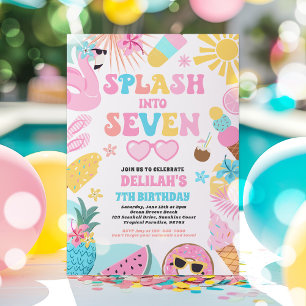 Splash Into Seven Tropical Beach 7th Birthday Invitation