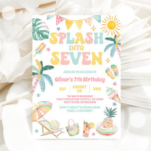 Splash Into Seven Tropical Summer 7th Birthday Invitation