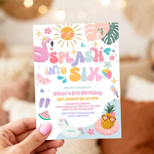 Splash Into Six Pool Party Summer 6th Birthday Invitation