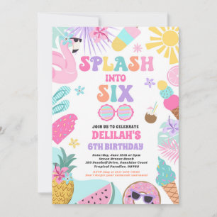 Splash Into Six Tropical Beach 6th Birthday Party Invitation
