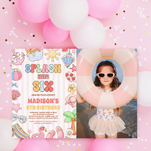 Splash Into Six Tropical Beach 6th Birthday Photo Invitation