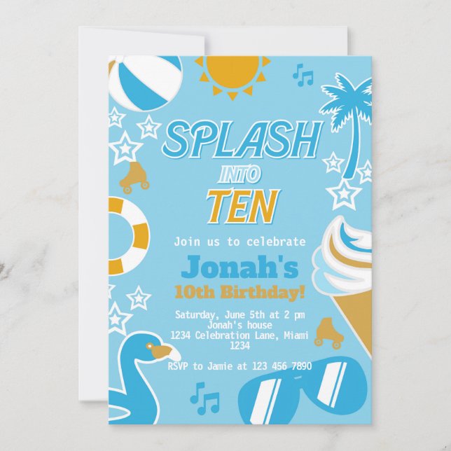 Splash into Ten Pool Party Birthday Boy summer Invitation (Front)