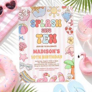 Splash Into Ten Tropical Beach 10th Birthday Party Invitation