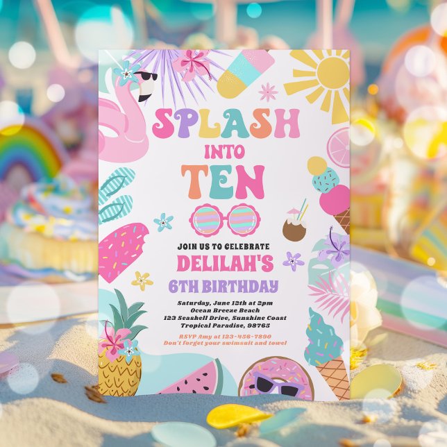 Splash Into Ten Tropical Beach 10th Birthday Party Invitation (Creator Uploaded)