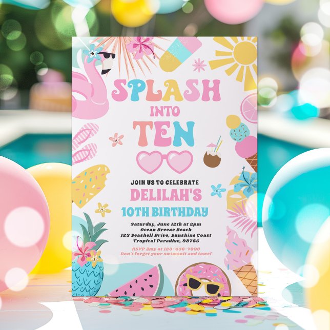 Splash Into Ten Tropical Beach 10th Birthday Party Invitation (Creator Uploaded)