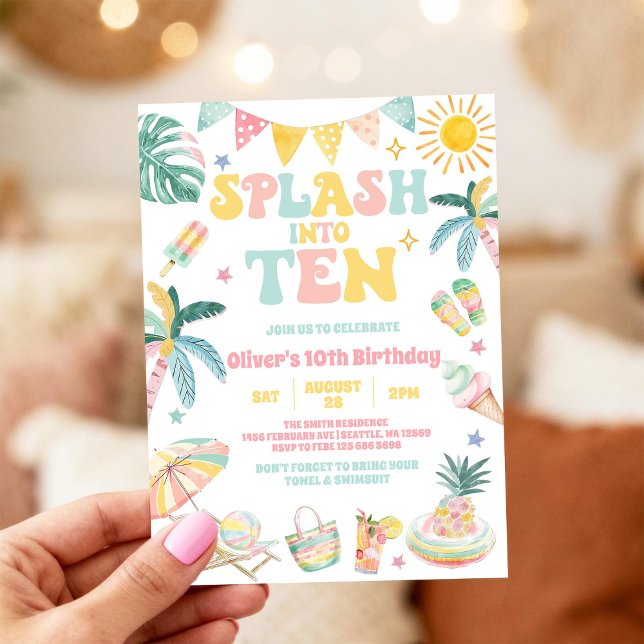 Splash Into Ten Tropical Summer 10th Birthday Invitation (Creator Uploaded)