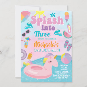 Splash into Three pool party birthday invitation. Invitation