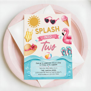 Splash Into Two Summer Pool Birthday Party Invitation