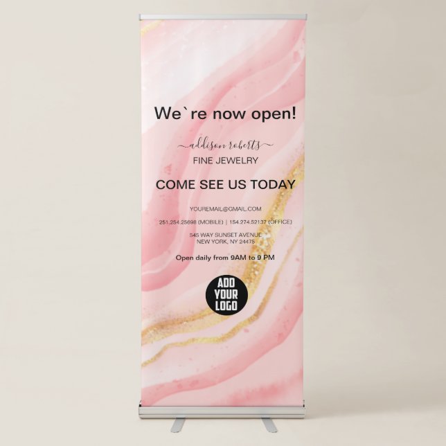 Splash Liquid Glitter Peach Marble  Retractable Ba Banner (Front)