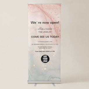Splash Liquid Glitter Peach Marble Retractable Banner