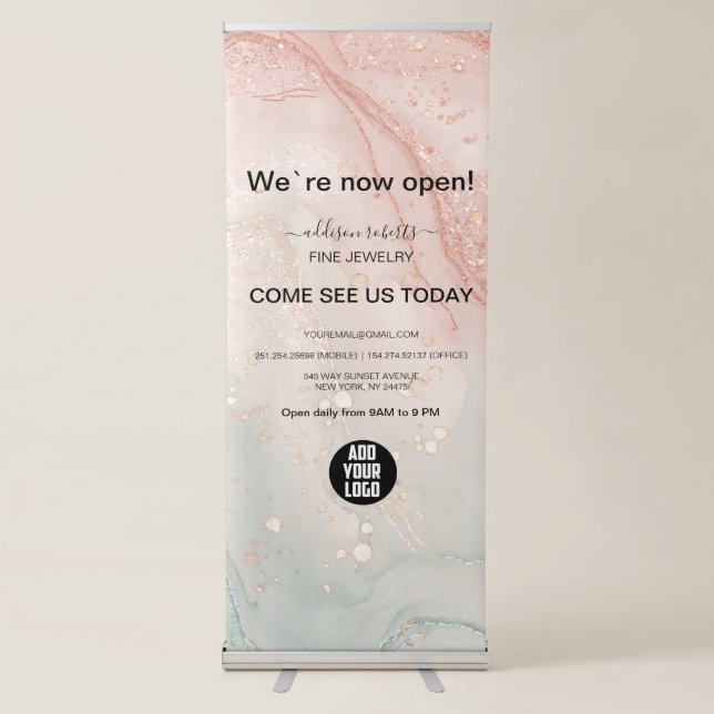 Splash Liquid Glitter Peach Marble  Retractable Banner (Front)